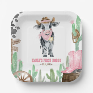 First Rodeo 1st Birthday Baby Cow Paper Plate