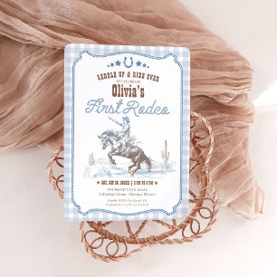 First Rodeo 1st Birthday Blue Western Invitation