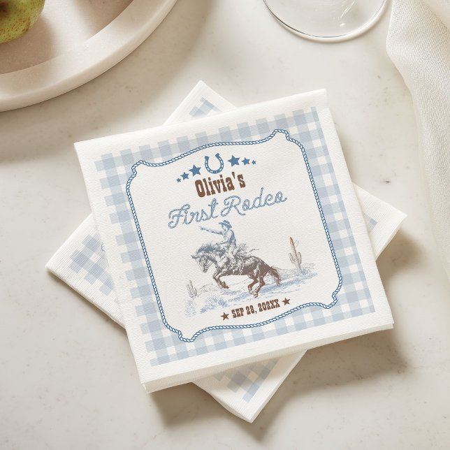 First Rodeo 1st Birthday Blue Western Napkin (Creator Uploaded)