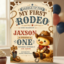 First Rodeo 1st Birthday Cowboy Duck Invitation