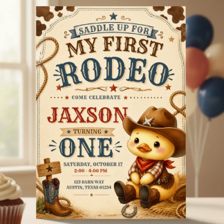 First Rodeo 1st Birthday Cowboy Duck Invitation