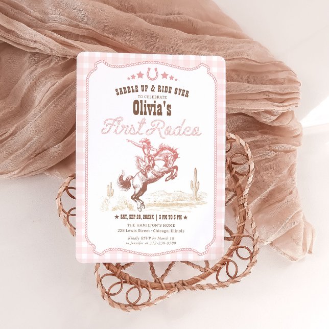 First Rodeo 1st Birthday Girl Western Cowgirl  Invitation (Creator Uploaded)