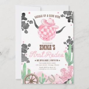 First Rodeo 1st Birthday Pink Boho Wild West Invitation