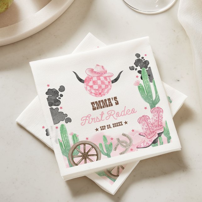 First Rodeo 1st Birthday Pink Boho Wild West Napkin (Creator Uploaded)