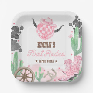 First Rodeo 1st Birthday Pink Boho Wild West Paper Plate