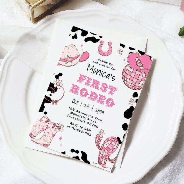 First rodeo 1st birthday pink girl photo birthday invitation (Creator Uploaded)