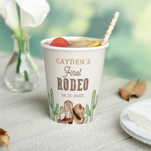 First Rodeo 1st Birthday Western Cowboy Paper Cups
