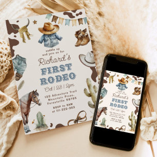 First rodeo 1st birthday Western cowboy Wild Invitation