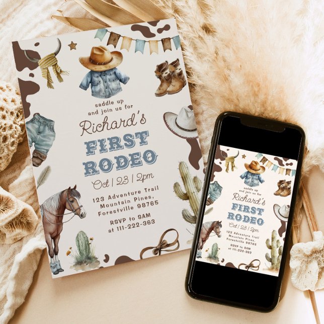 First rodeo 1st birthday Western cowboy Wild Invitation (Creator Uploaded)