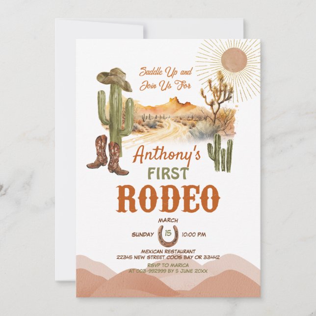 First Rodeo Baby Shower Desert Cowboy Invitation (Front)