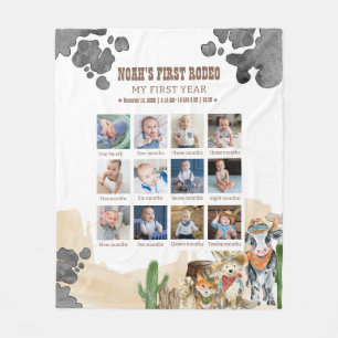 First Rodeo Birthday 12 Month Photo Collage  Fleece Blanket
