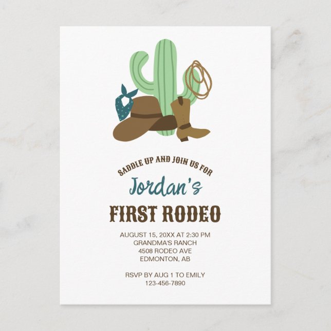First Rodeo Birthday 1st Cowboy Cute Western Postcard (Front)