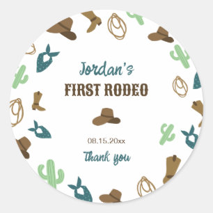 First Rodeo Birthday 1st Cowboy Western Classic Round Sticker