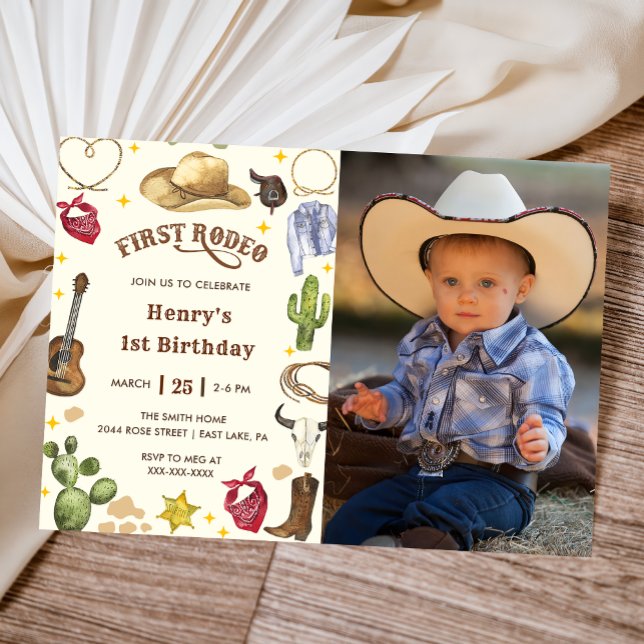First Rodeo Birthday Cowboy Birthday Photo Invitation (Creator Uploaded)
