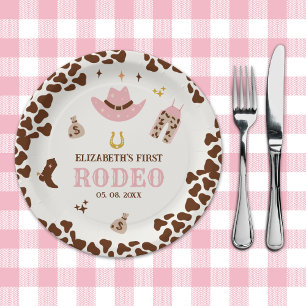 First Rodeo Birthday Girl, Fun Cowgirl Paper Plate