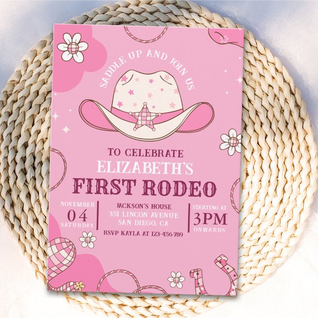 First Rodeo Birthday Girl Pink and white Invitation (Creator Uploaded)