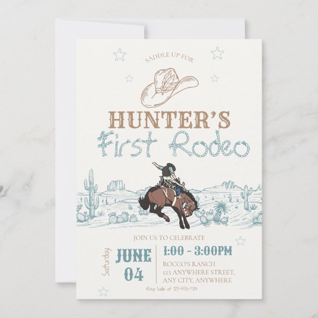 First Rodeo Birthday Invitation | Cowboy First  (Front)