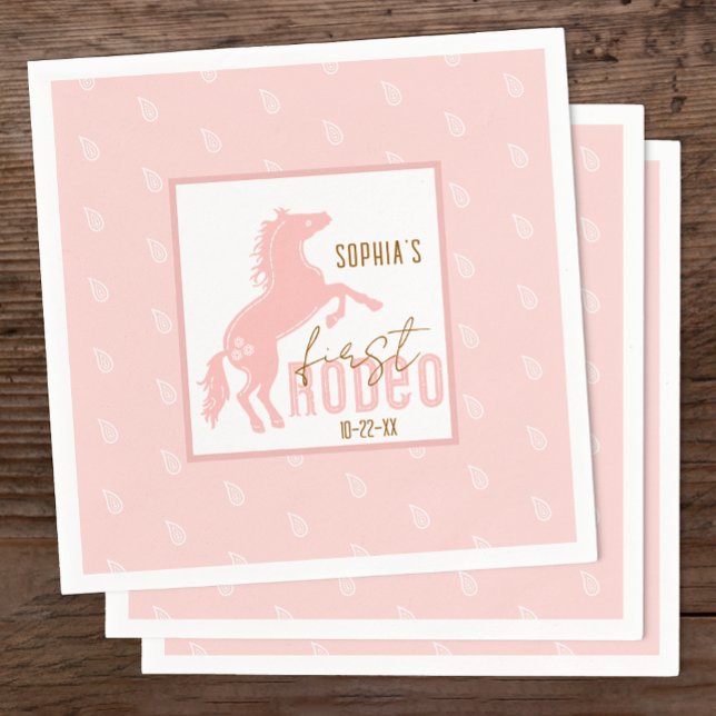 First Rodeo Birthday Napkins – Western Cowboy Them (Pink 1st Rodeo Birthday Party Napkins)