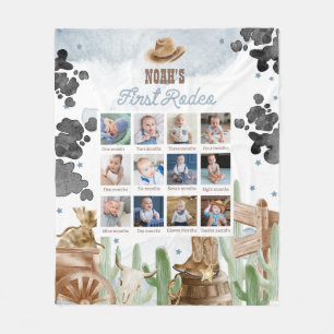 First Rodeo Birthday Rustic Monthly Photo Sign Fleece Blanket