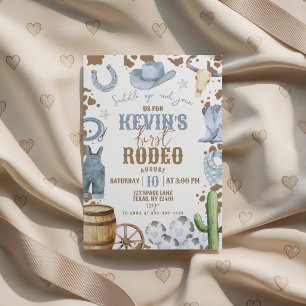 First Rodeo Blue Cowboy Birthday Invite