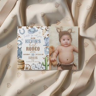 First Rodeo Blue Photo Birthday Invite