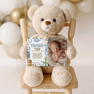 First Rodeo Blue Photo Thank You Card