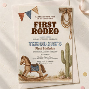 First Rodeo Boho Rocking Horse First Birthday Invitation