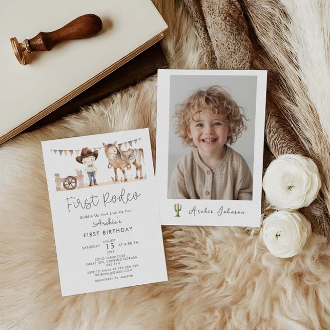 First Rodeo Boy Modern 1st Birthday  Invitation (Creator Uploaded)