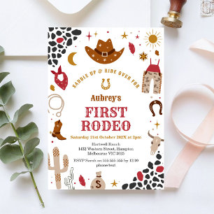 First Rodeo Cowbow Western 1st Birthday Invitation