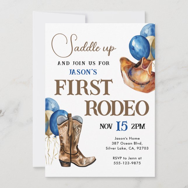 First Rodeo Cowboy 1st Birthday Invitation (Front)