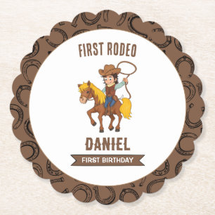 First Rodeo Cowboy 1st Birthday Paper Coaster