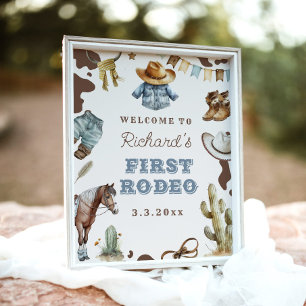 First Rodeo Cowboy 1st Birthday party Welcome Poster