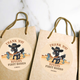 First Rodeo cowboy baby horse birthday party favou Classic Round Sticker