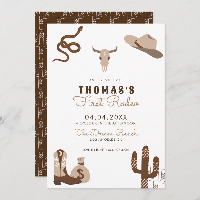 First Rodeo Cowboy Birthday Party Invitation (Front/Back)