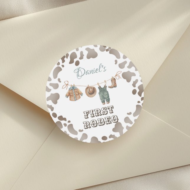 First Rodeo Cowboy Clothes Boy Birthday Classic Round Sticker (Creator Uploaded)