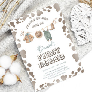 First Rodeo Cowboy Clothes Western Boy Birthday Invitation