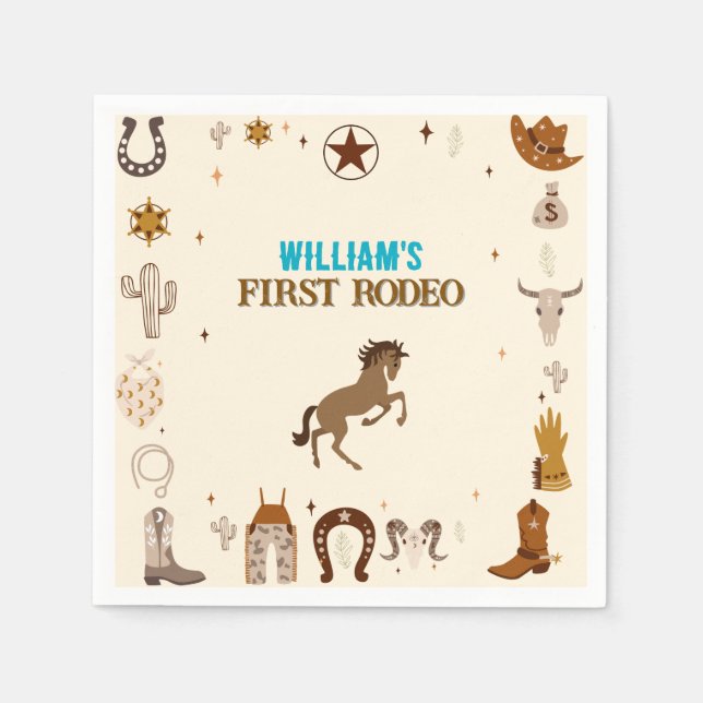 First Rodeo Cowboy First Birthday Napkin (Front)