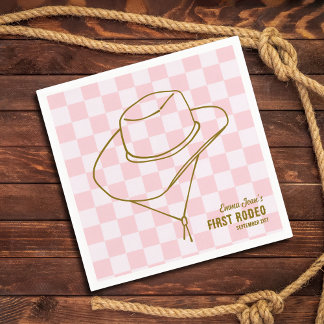First Rodeo Cowboy Hat Checkered 1st Birthday  Napkin