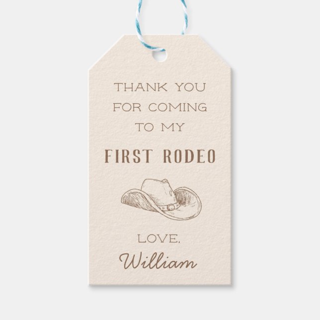 First Rodeo Cowboy Western Birthday Thank You Tag (Front)