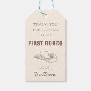 First Rodeo Cowboy Western Birthday Thank You Tag