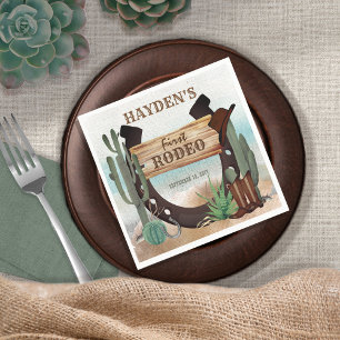 First Rodeo Cowboy Western Boy 1st Birthday Party Napkin