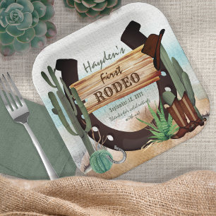 First Rodeo Cowboy Western Boy 1st Birthday Party Paper Plate