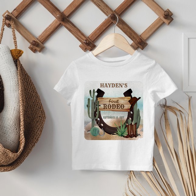 First Rodeo Cowboy Western Boy 1st Birthday Party Toddler T-Shirt (Boy's Rustic Western "First Rodeo" 1st Birthday Party T-Shirt for Baby | Toddler)