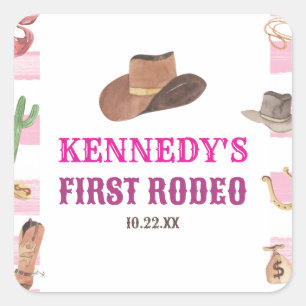 First Rodeo Cowgirl 1st First Birthday Party Square Sticker