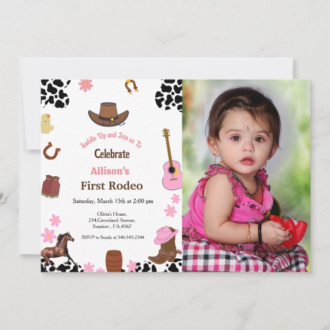 First Rodeo cowgirl first birthday party Invitation (Front)