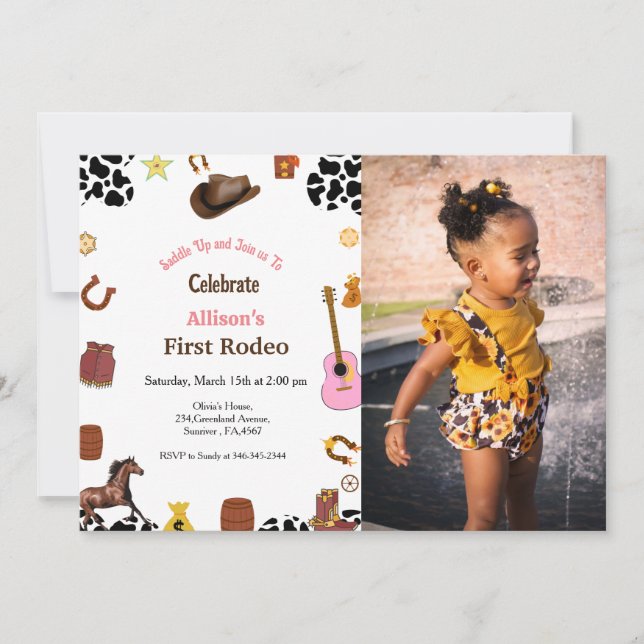 First Rodeo cowgirl first birthday party Invitation (Front)