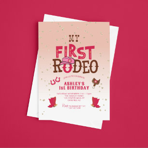 First Rodeo Cowgirl Peach 1st Birthday Invitation