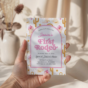 First Rodeo Cowgirl Pink 1st Birthday Party Invitation