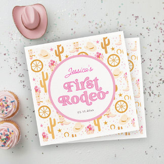 First Rodeo Cowgirl Pink 1st Birthday Party Napkin
