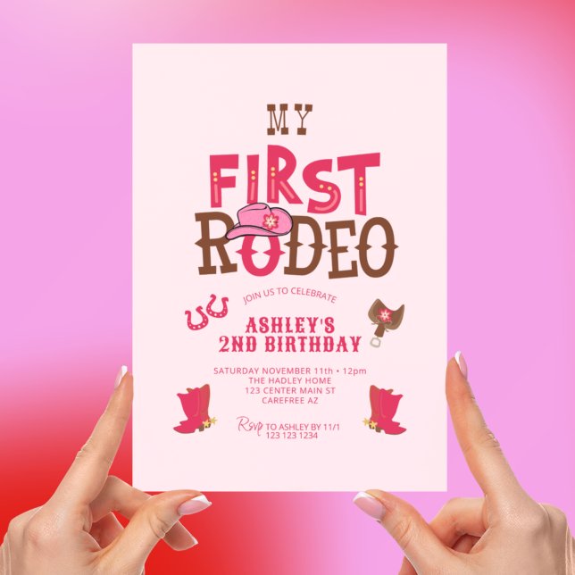 First Rodeo Cowgirl Pink 2nd Birthday Invitation (Creator Uploaded)